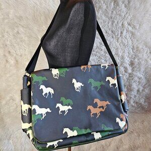Danica Navy Horse Print Coated Canvas Messenger Bag